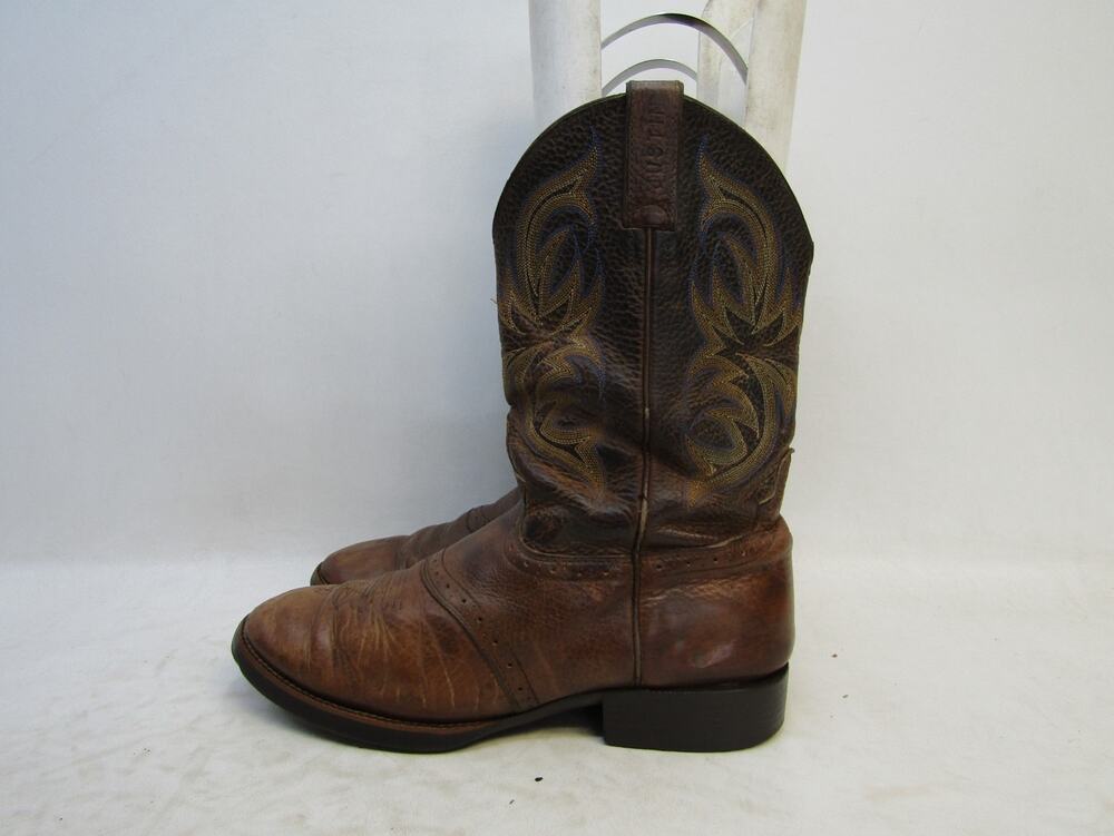 Justin Mens Size 8.5 EE Brown Leather Stockman Cowboy Western Boots